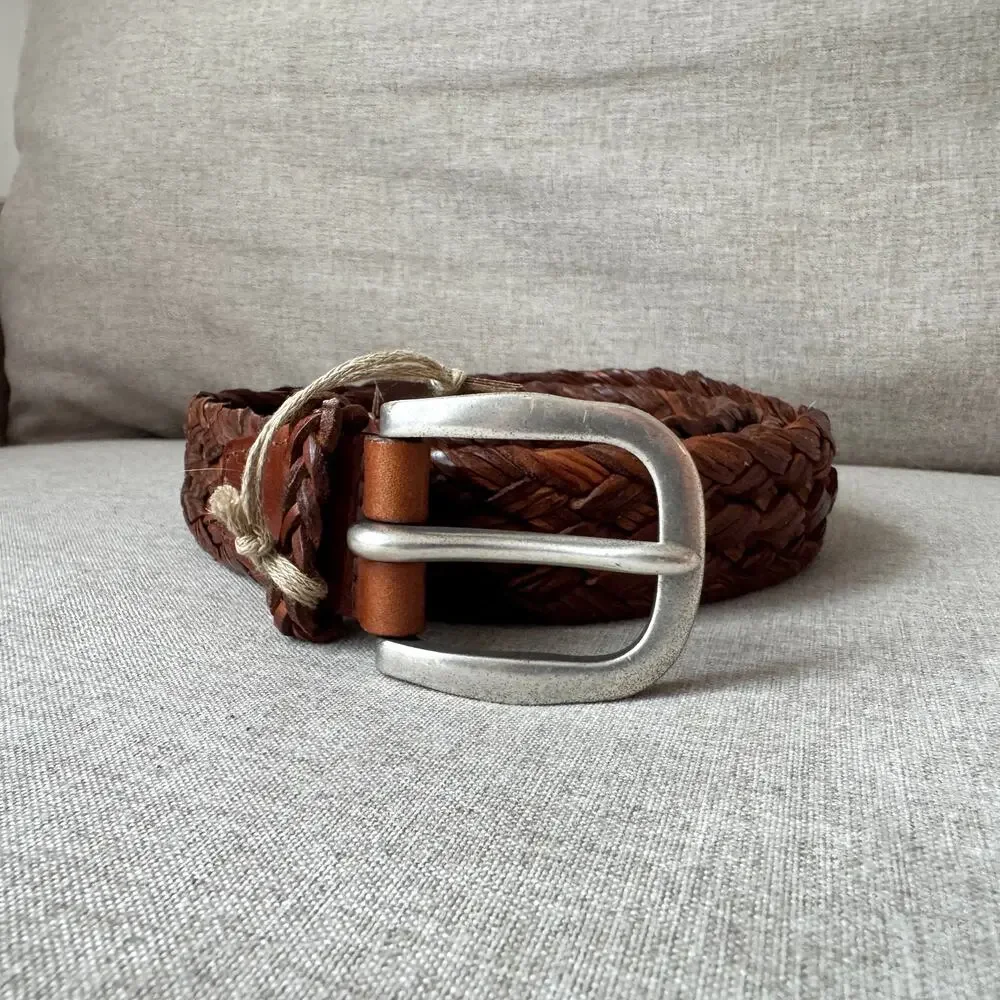 Orciani Handmade Woven Braided Brown Leather Silver Buckle Belt 100 NEW Western